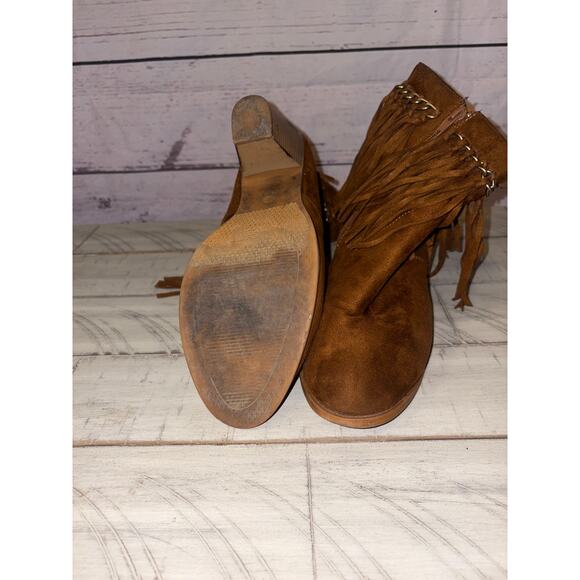 Brown Fringe Ankle Heel Boots Woman Sz 10 - Picture 4 of 7
